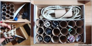 Organize Cables with Toilet Paper Rolls