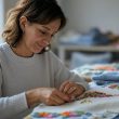 A women doing embroidery