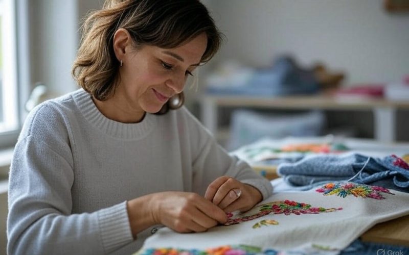 A women doing embroidery