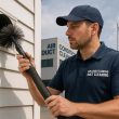 Technician performing Air Conditioning Duct Cleaning to improve indoor air quality and HVAC efficiency