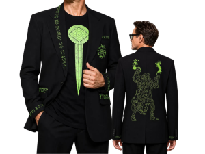 Robert Downey Jr Avengers Doomsday Comic Con 2026 black blazer front and back view